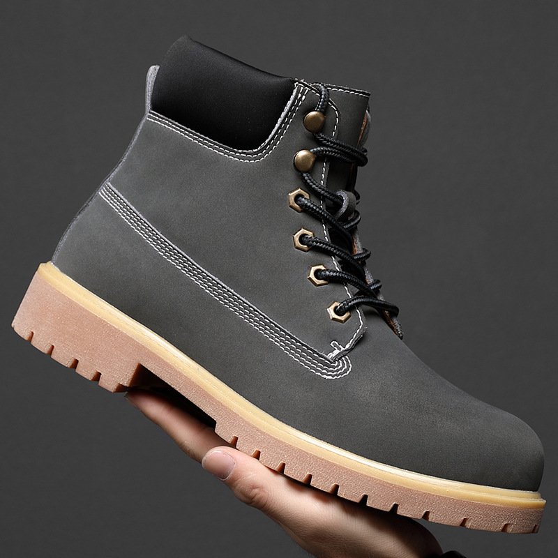 Rhubarb boots men's mid-tube boots trend middle-top Martin boots autumn British tooling men's shoes high-top factory direct sales