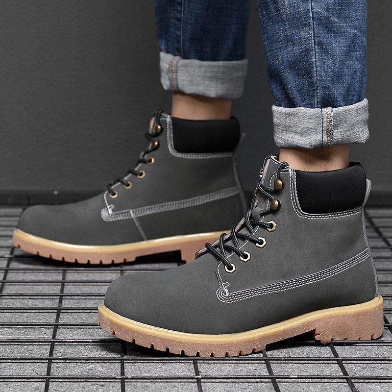 Rhubarb boots men's mid-tube boots trend middle-top Martin boots autumn British tooling men's shoes high-top factory direct sales