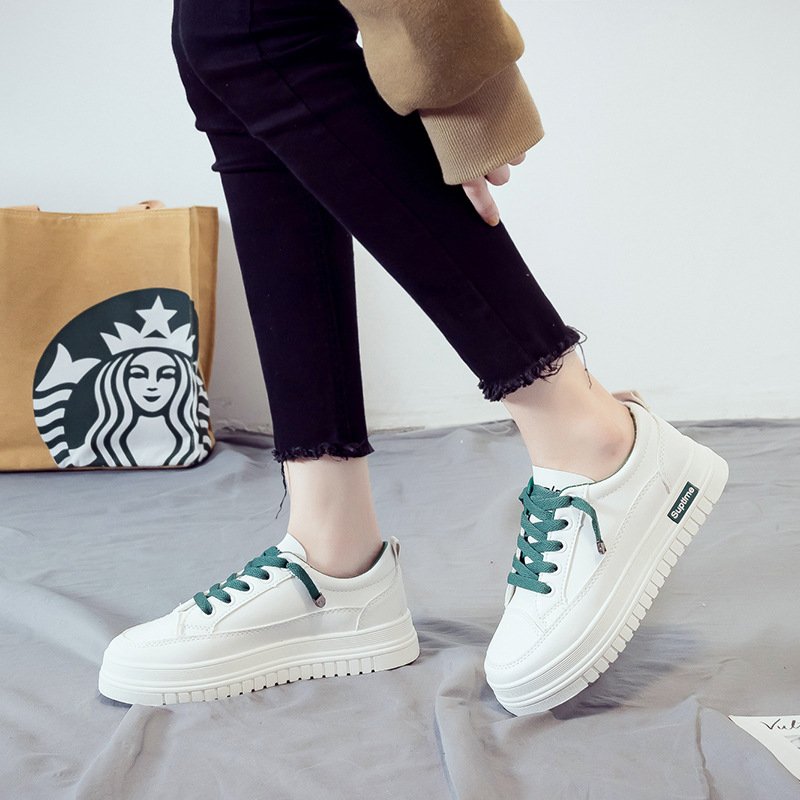 Basic white shoes women 2021 spring new student flat running shoes women's lace-up platform shoes