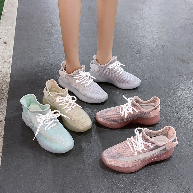 Color-changing flying woven women's shoes 2021 summer new breathable mesh shoes women's mesh sports shoes female students