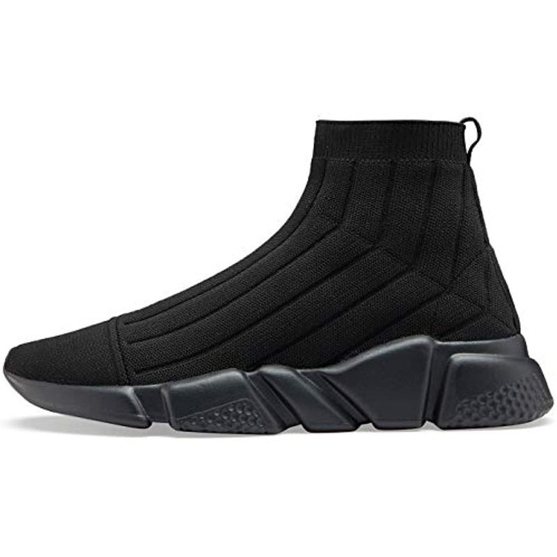 Santiro Men's Running Shoes Breathable Knit Slip On Sneakers Lightweight Athletic Shoes Casual Sports Shoes High Top All Black1